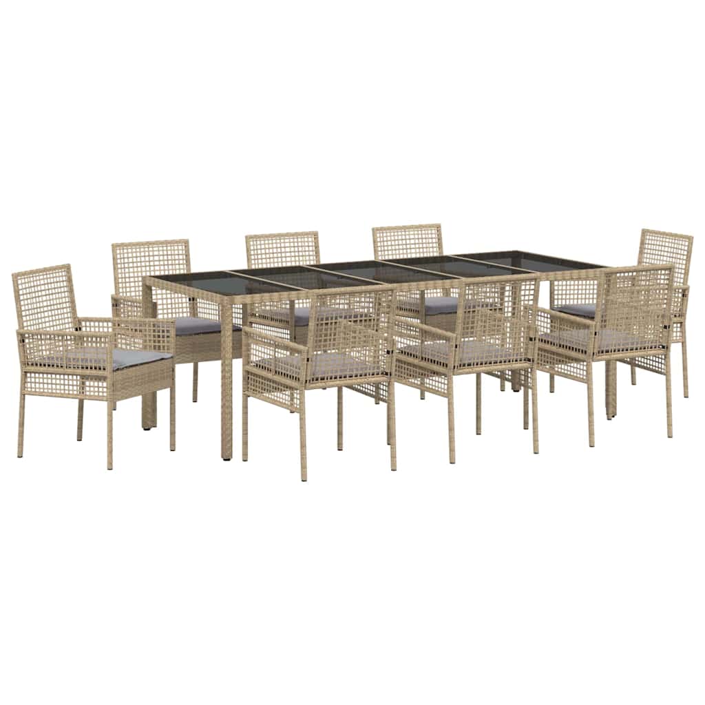 Set da Pranzo per Giardino 9 pcs Beige Poly Rattan