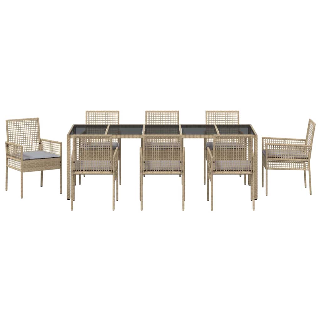 Set da Pranzo per Giardino 9 pcs Beige Poly Rattan