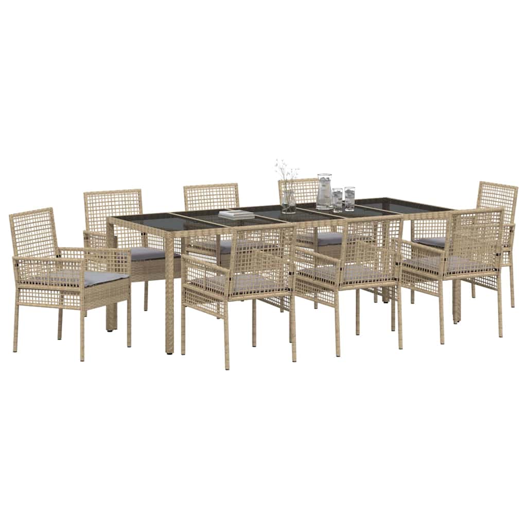 Set da Pranzo per Giardino 9 pcs Beige Poly Rattan