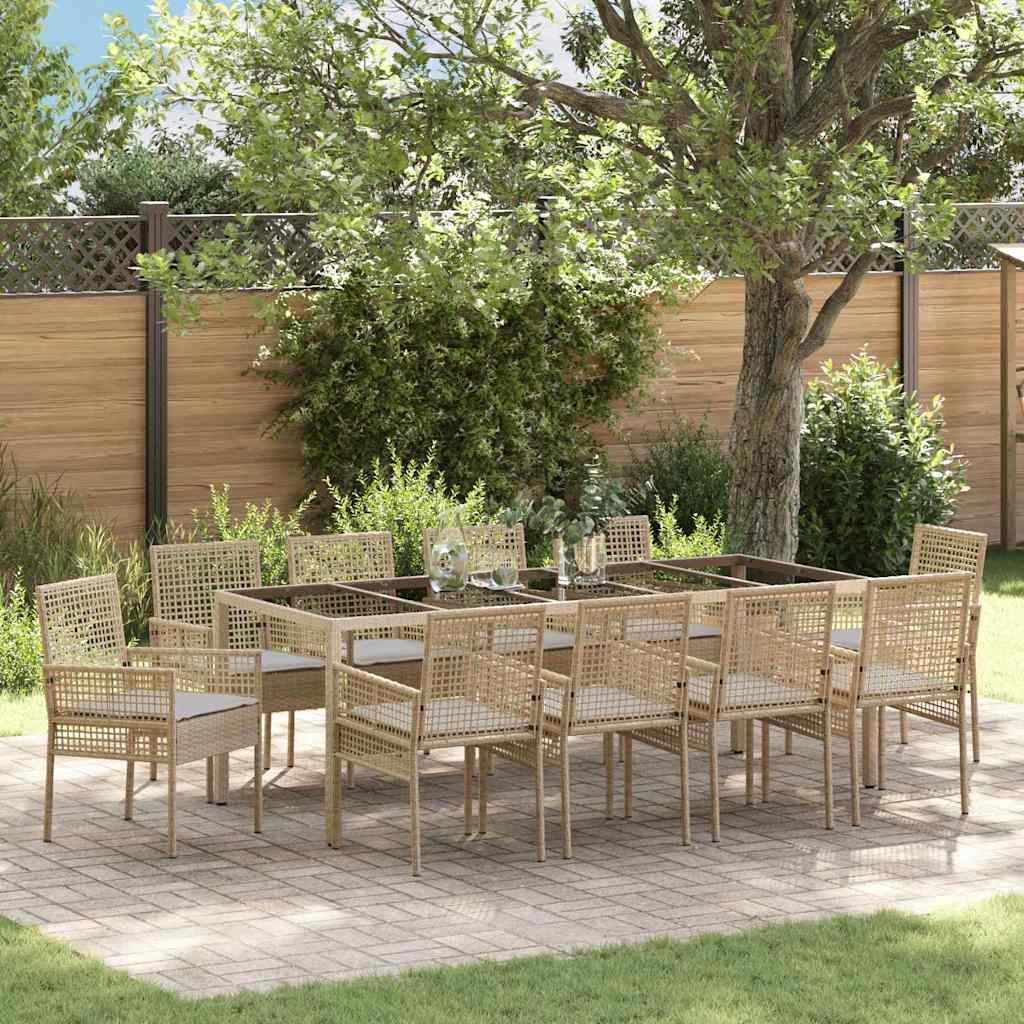 Set da Pranzo per Giardino 11 pcs Beige Poly Rattan