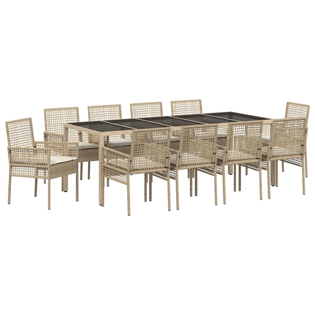 Set da Pranzo per Giardino 11 pcs Beige Poly Rattan