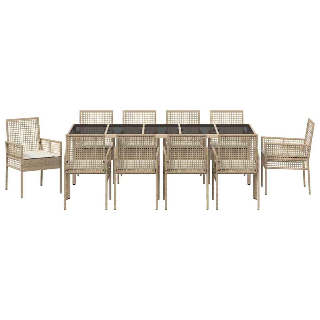Set da Pranzo per Giardino 11 pcs Beige Poly Rattan