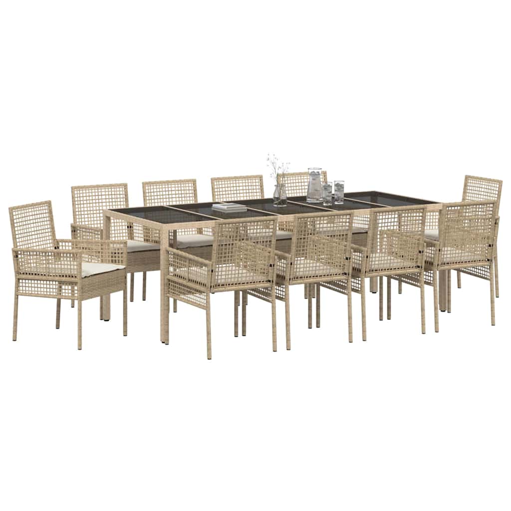 Set da Pranzo per Giardino 11 pcs Beige Poly Rattan