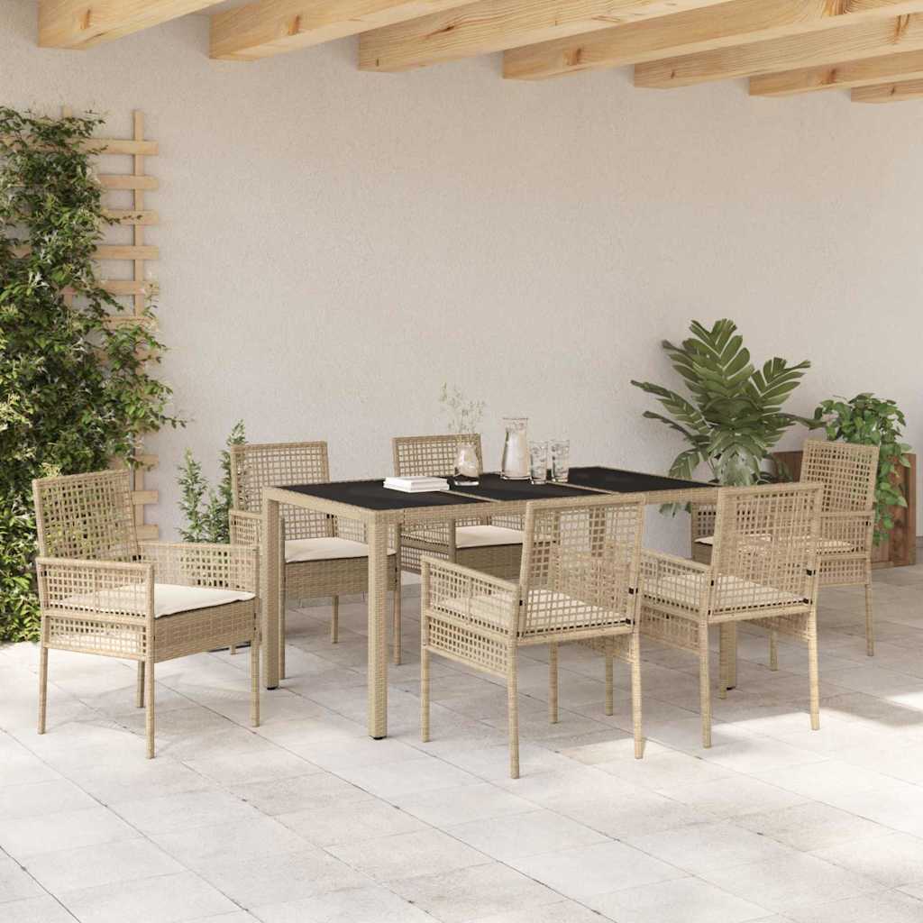 Set da Pranzo per Giardino 7 pcs Beige Poly Rattan