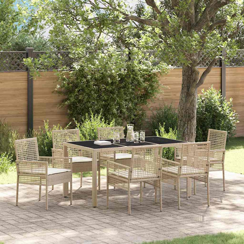 Set da Pranzo per Giardino 7 pcs Beige Poly Rattan