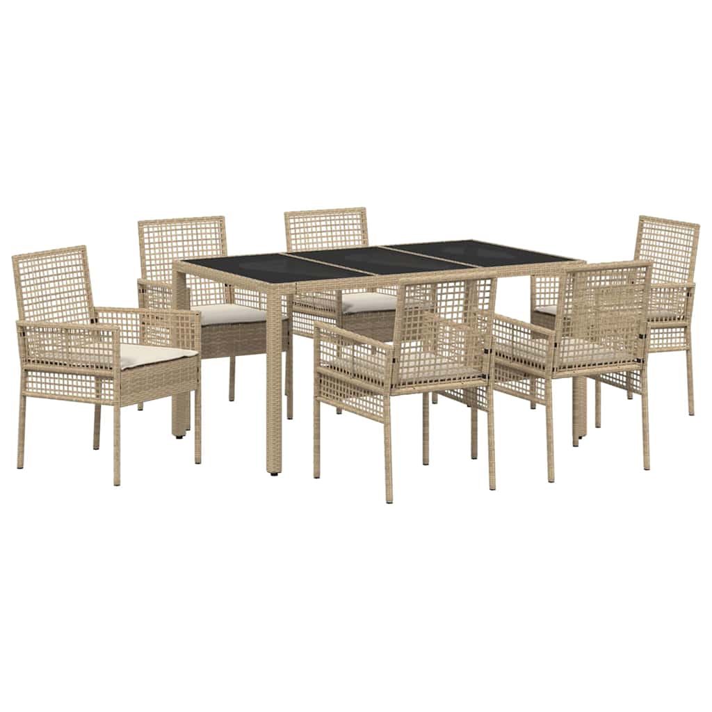 Set da Pranzo per Giardino 7 pcs Beige Poly Rattan