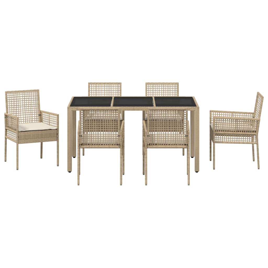 Set da Pranzo per Giardino 7 pcs Beige Poly Rattan