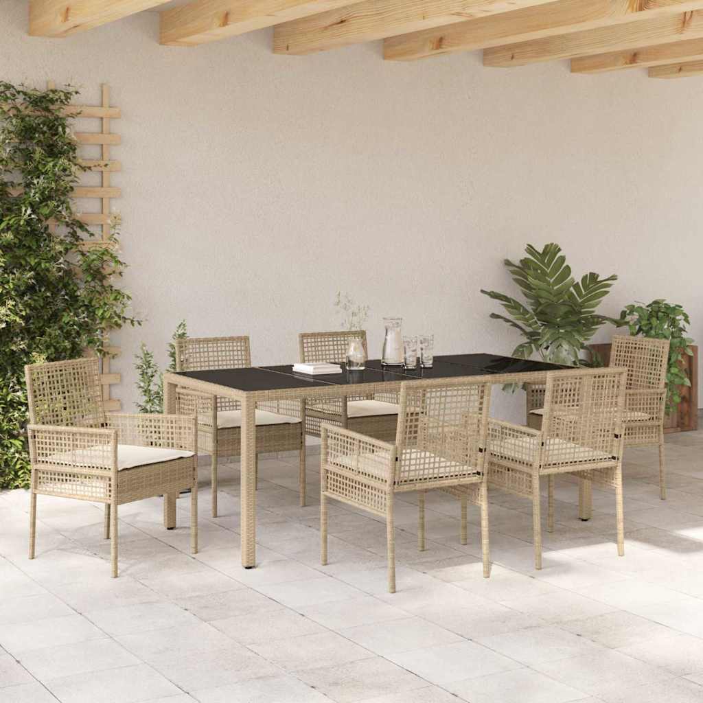 Set da Pranzo per Giardino 7 pcs Beige Poly Rattan