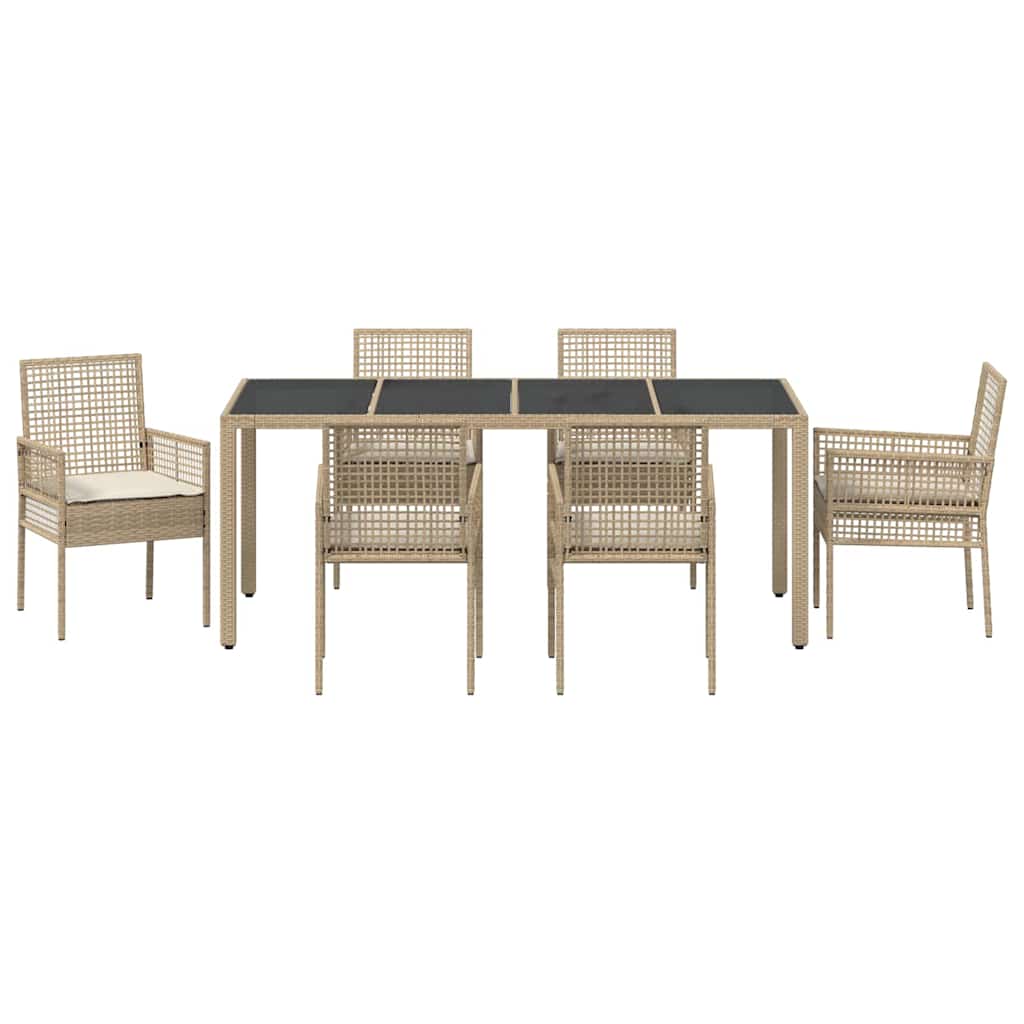 Set da Pranzo per Giardino 7 pcs Beige Poly Rattan