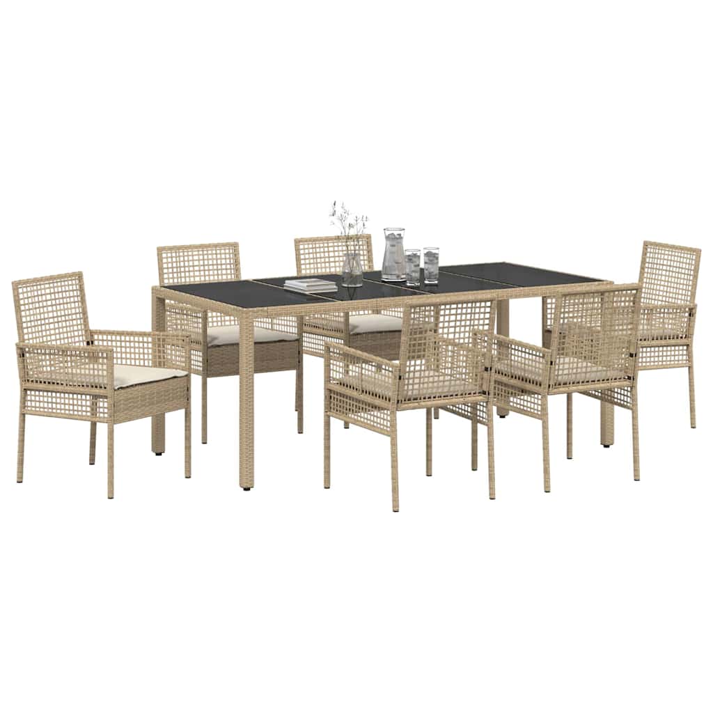 Set da Pranzo per Giardino 7 pcs Beige Poly Rattan