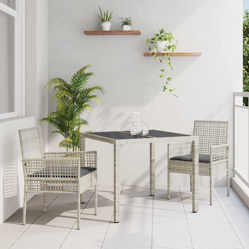 Set da Pranzo per Giardino 3 pcs Grigio chiaro Poly Rattan