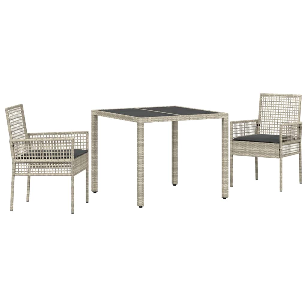 Set da Pranzo per Giardino 3 pcs Grigio chiaro Poly Rattan