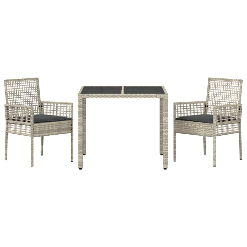 Set da Pranzo per Giardino 3 pcs Grigio chiaro Poly Rattan