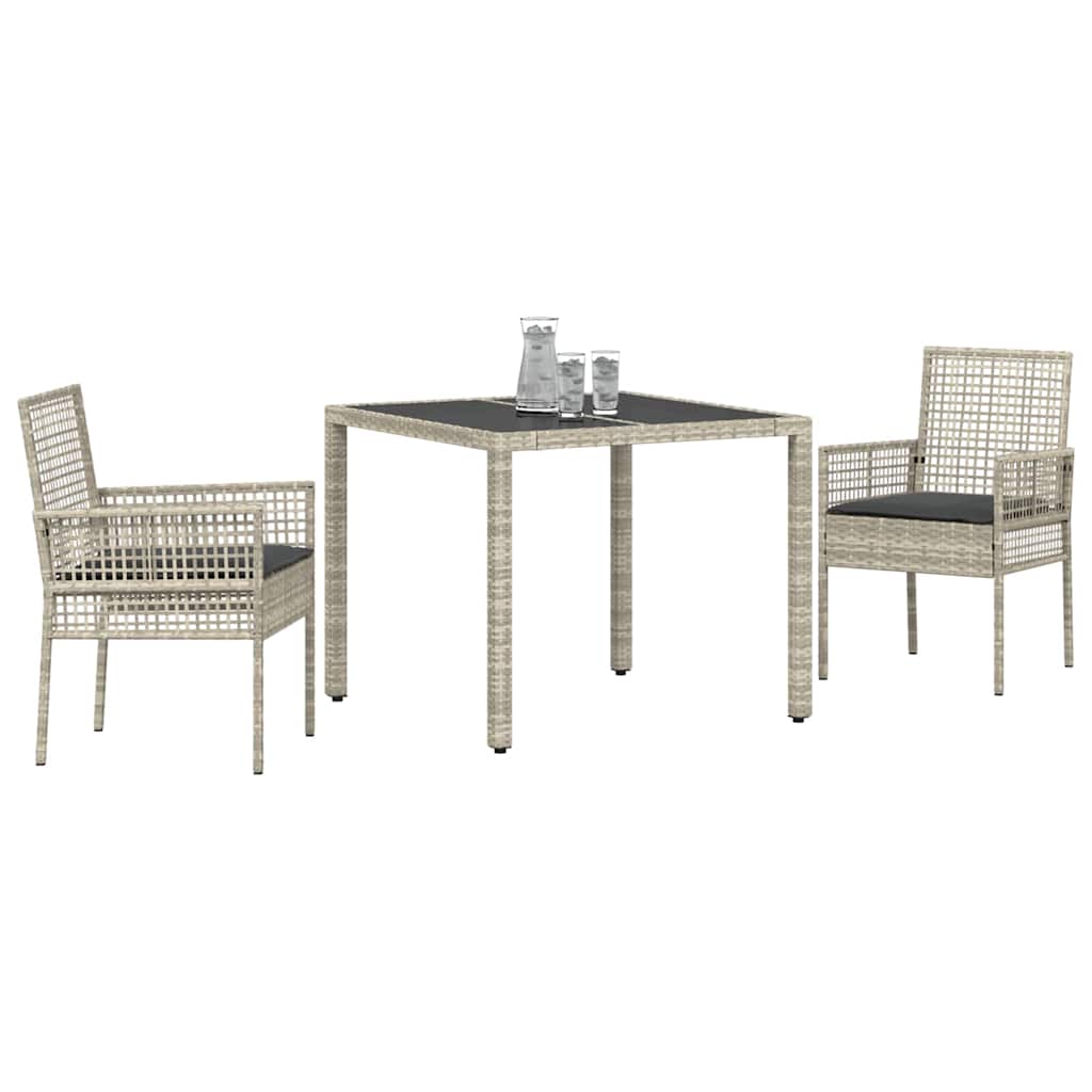 Set da Pranzo per Giardino 3 pcs Grigio chiaro Poly Rattan