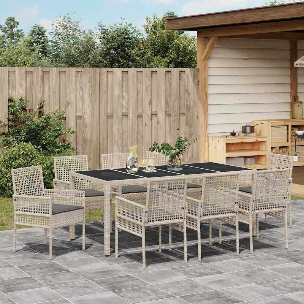 Set da Pranzo per Giardino 9 pcs Grigio chiaro Poly Rattan