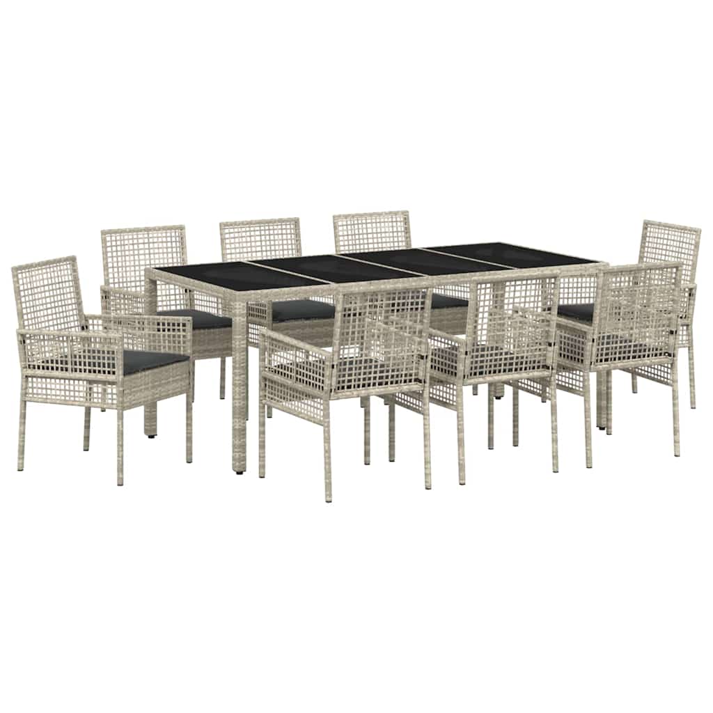 Set da Pranzo per Giardino 9 pcs Grigio chiaro Poly Rattan