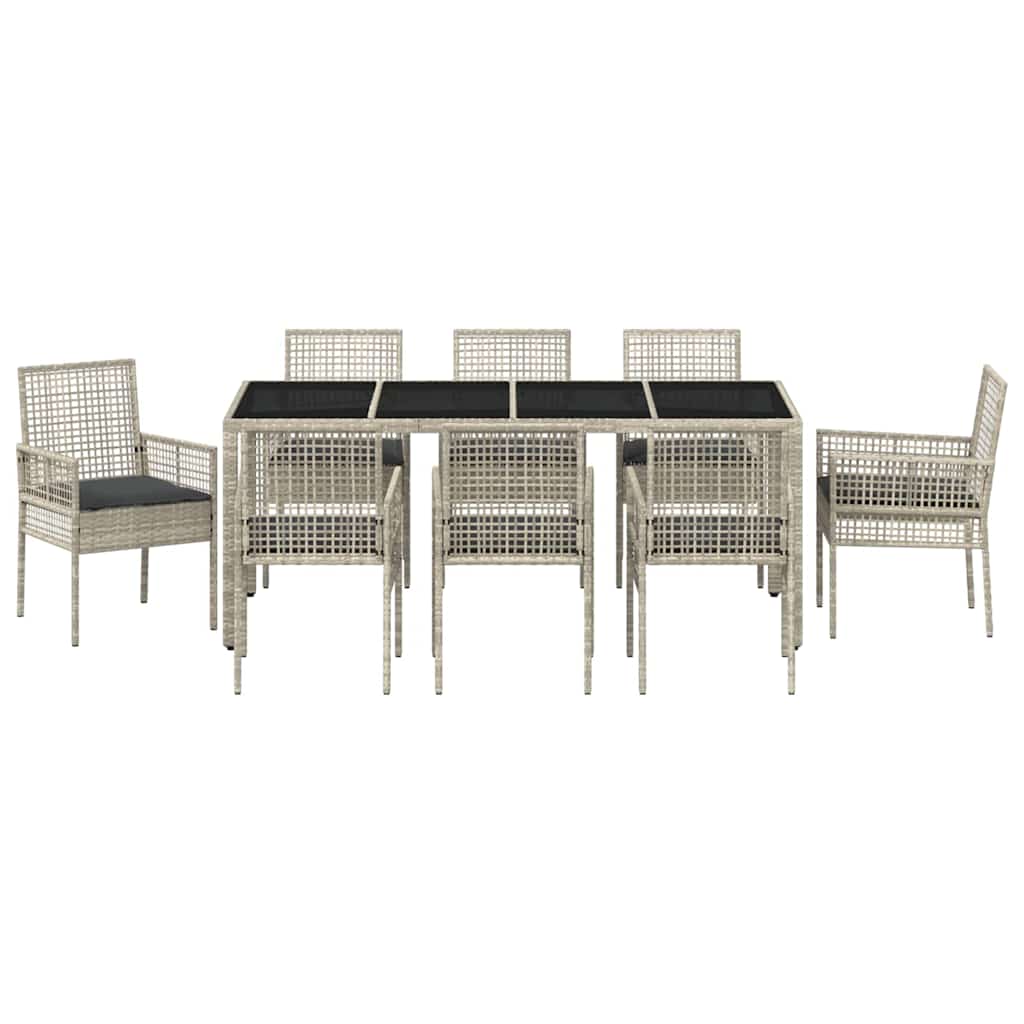 Set da Pranzo per Giardino 9 pcs Grigio chiaro Poly Rattan