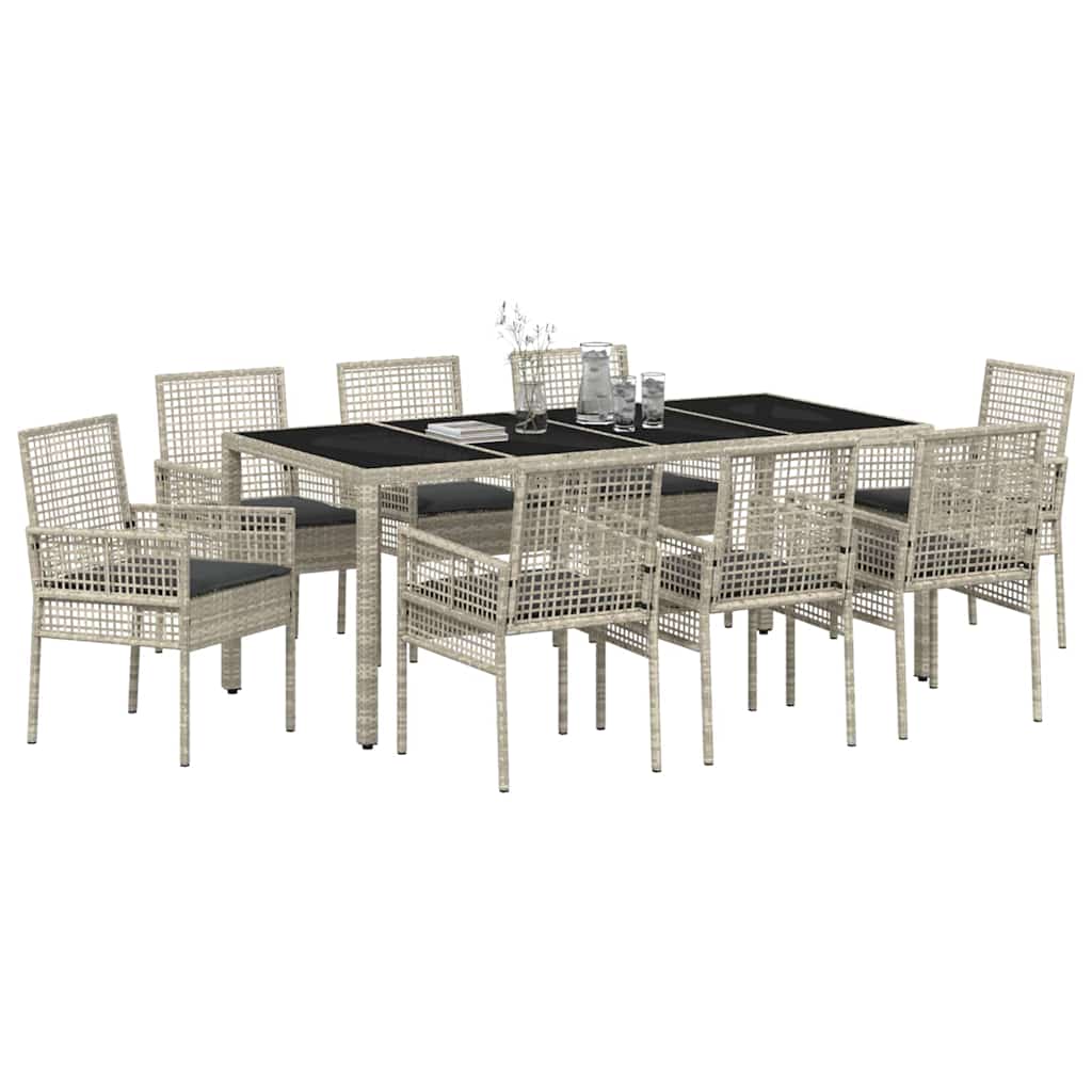 Set da Pranzo per Giardino 9 pcs Grigio chiaro Poly Rattan
