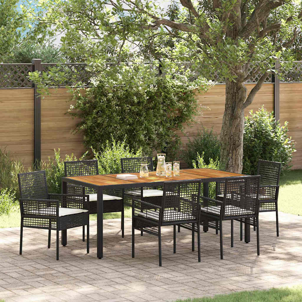 Set da Pranzo per Giardino 7 pcs Nero Poly Rattan