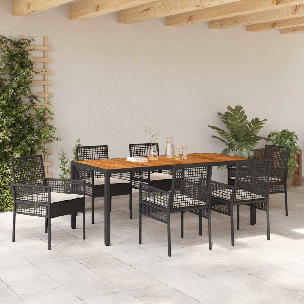 Set da Pranzo per Giardino 7 pcs Nero Poly Rattan