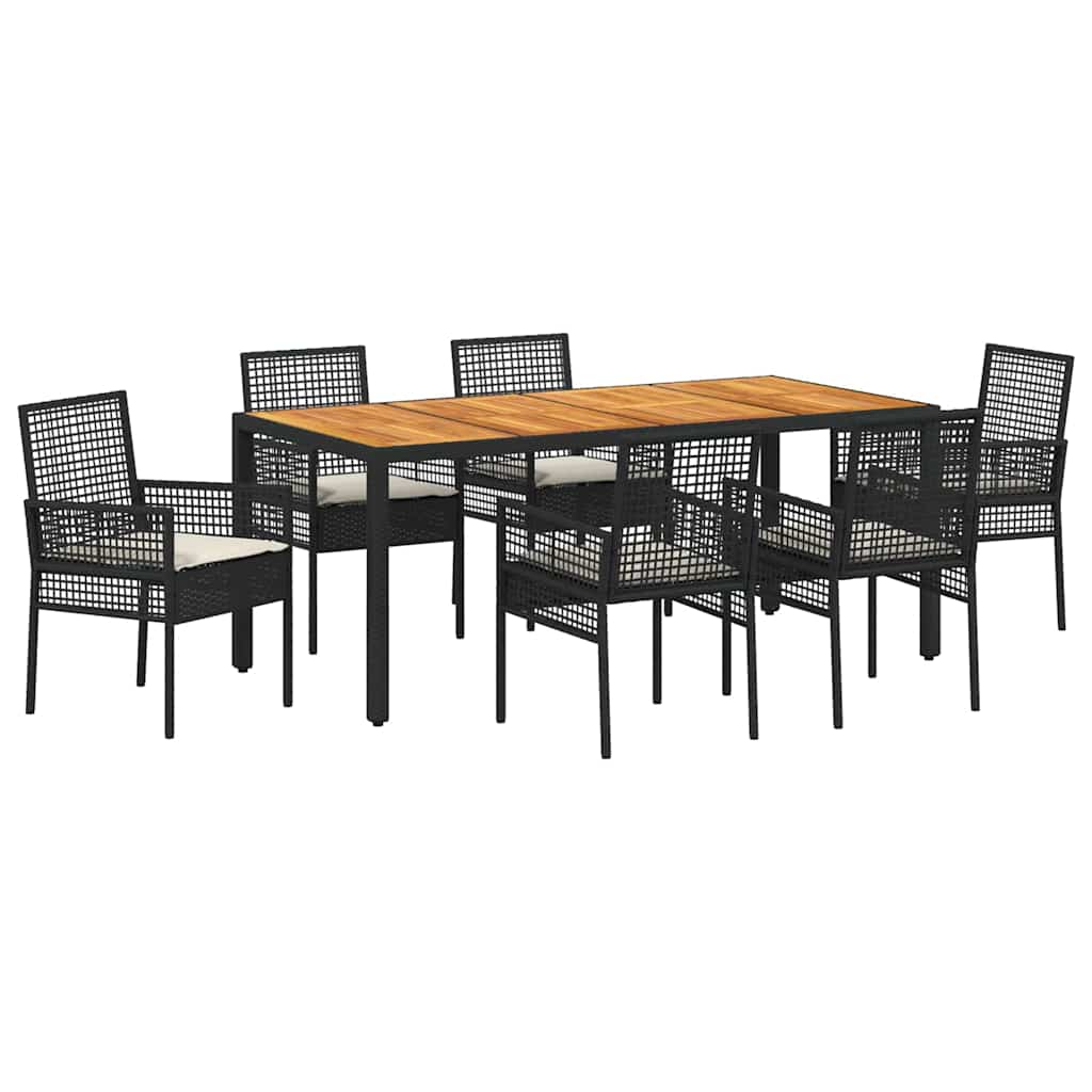 Set da Pranzo per Giardino 7 pcs Nero Poly Rattan
