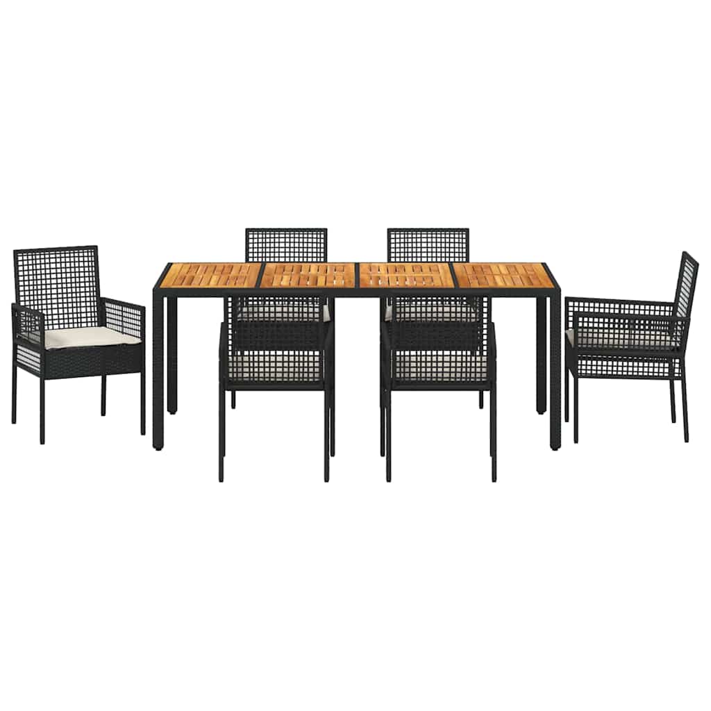 Set da Pranzo per Giardino 7 pcs Nero Poly Rattan