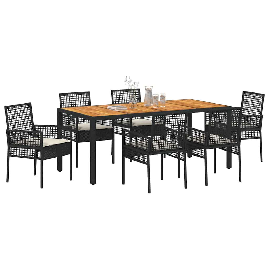 Set da Pranzo per Giardino 7 pcs Nero Poly Rattan