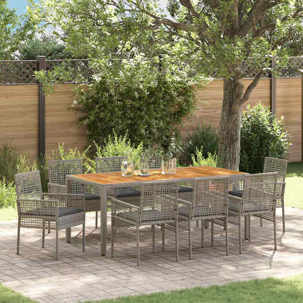 Set da Pranzo per Giardino 9 pcs Grigio Poly Rattan
