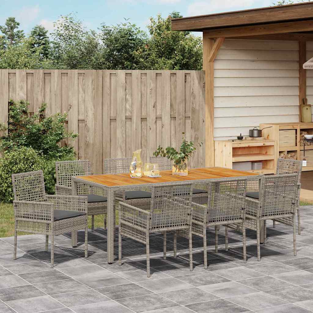 Set da Pranzo per Giardino 9 pcs Grigio Poly Rattan