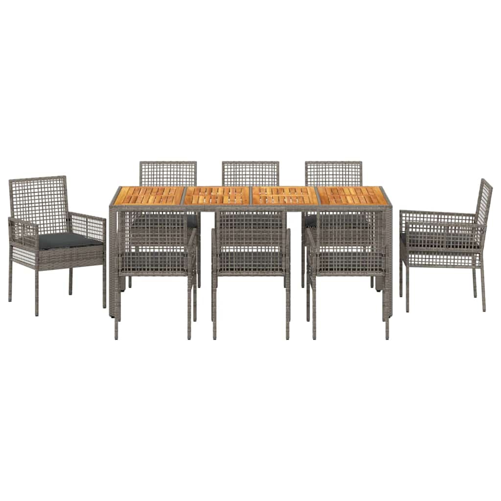 Set da Pranzo per Giardino 9 pcs Grigio Poly Rattan