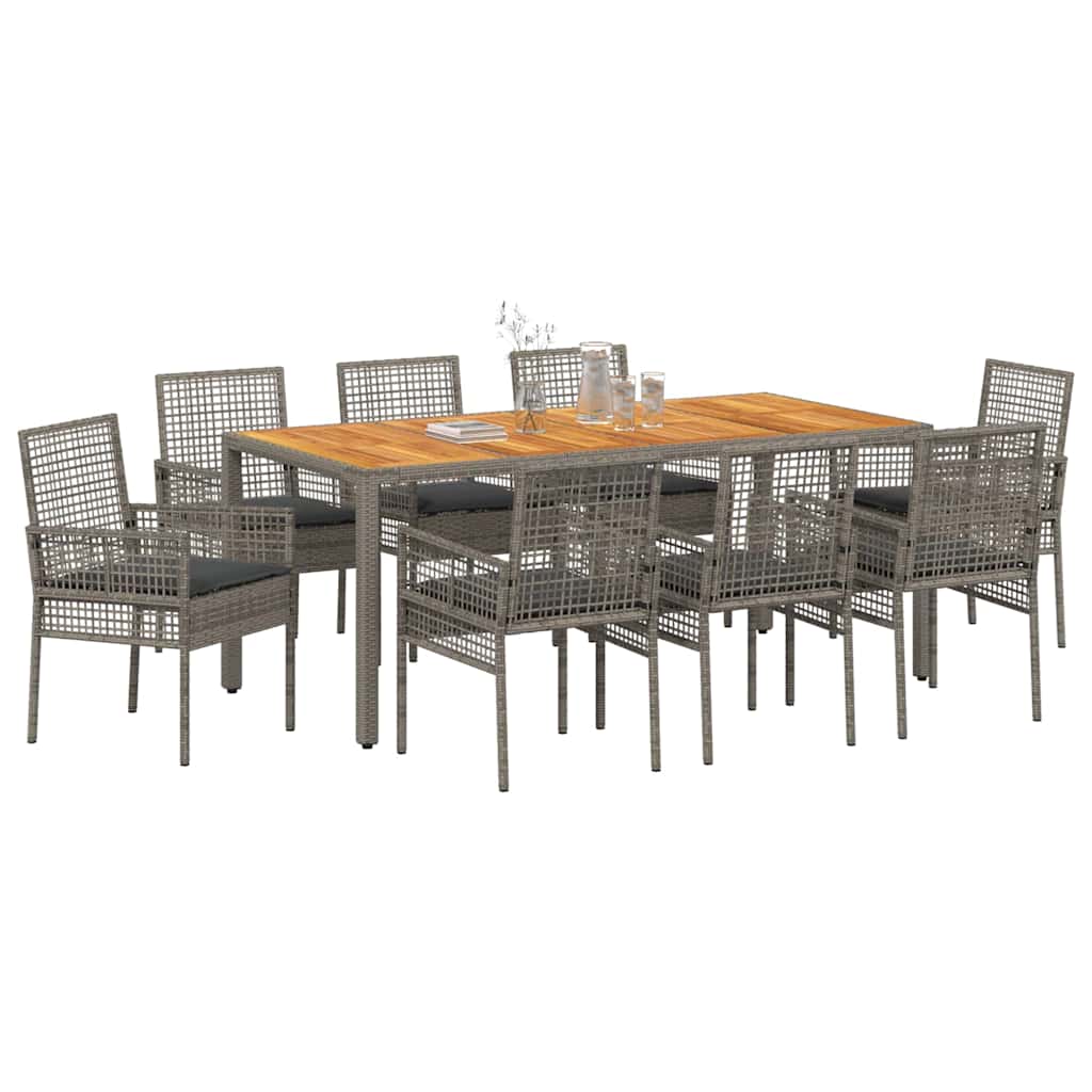 Set da Pranzo per Giardino 9 pcs Grigio Poly Rattan