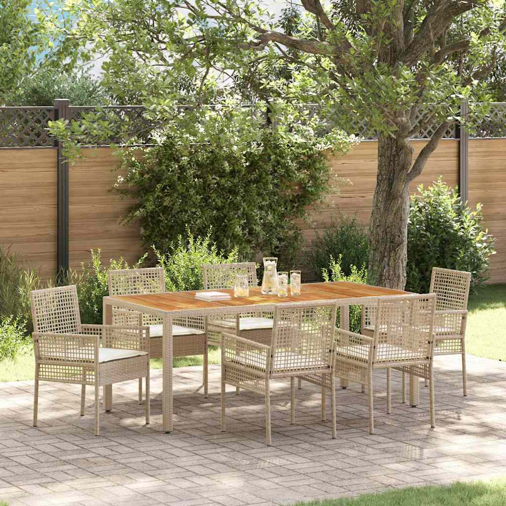 Set da Pranzo per Giardino 7 pcs Beige Poly Rattan
