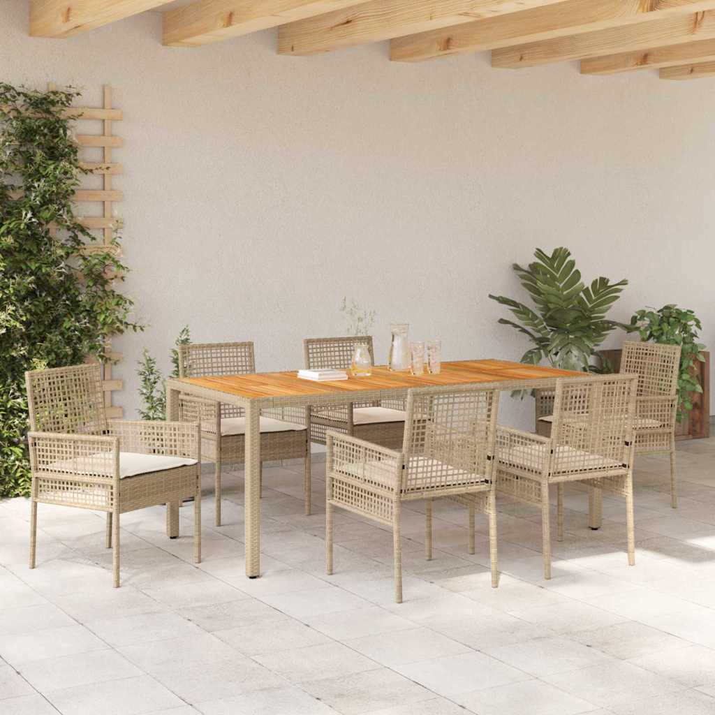 Set da Pranzo per Giardino 7 pcs Beige Poly Rattan