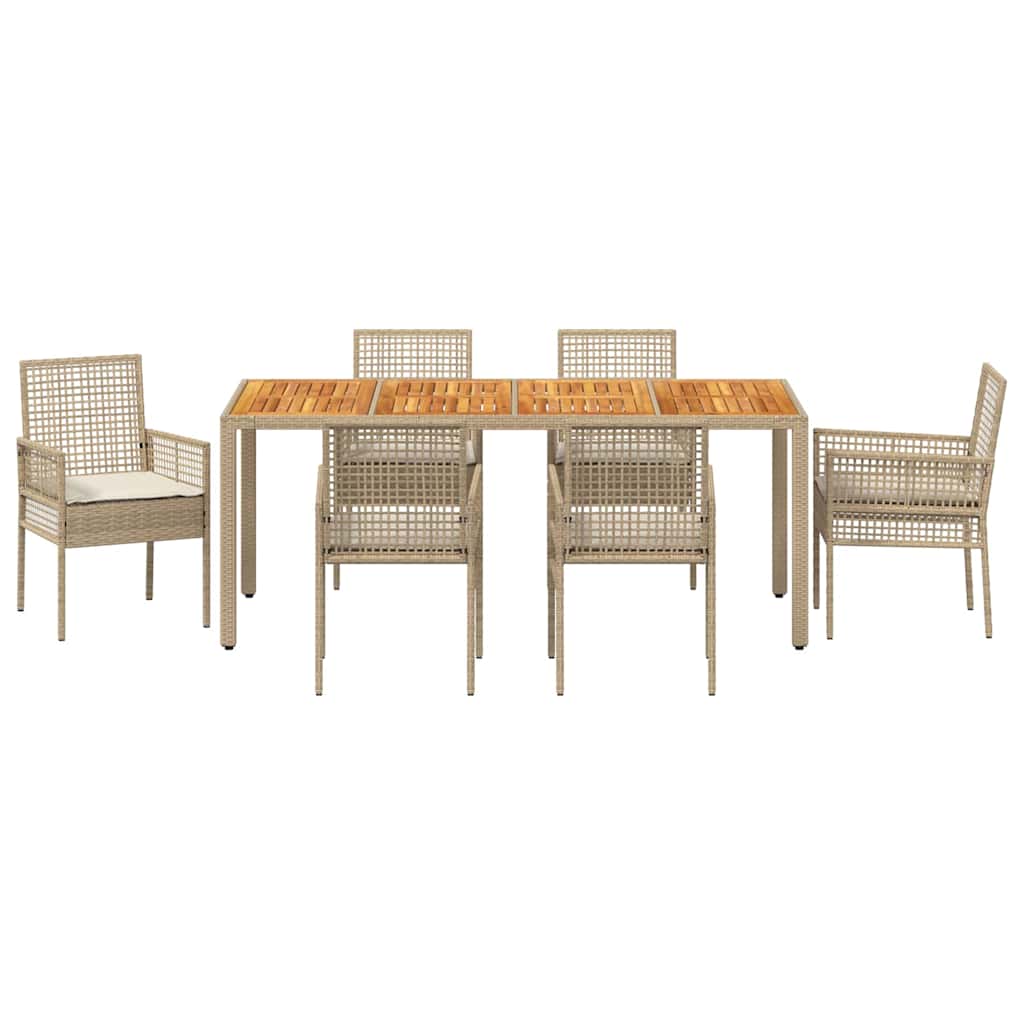 Set da Pranzo per Giardino 7 pcs Beige Poly Rattan