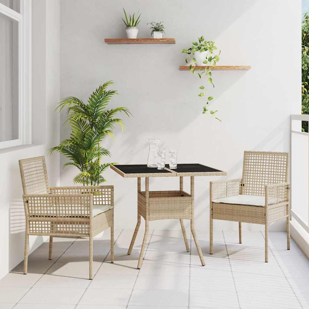 Set da Pranzo per Giardino 3 pcs Beige Poly Rattan