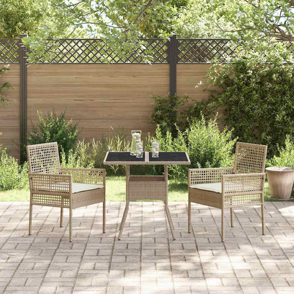 Set da Pranzo per Giardino 3 pcs Beige Poly Rattan