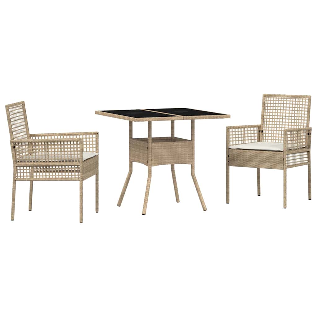 Set da Pranzo per Giardino 3 pcs Beige Poly Rattan