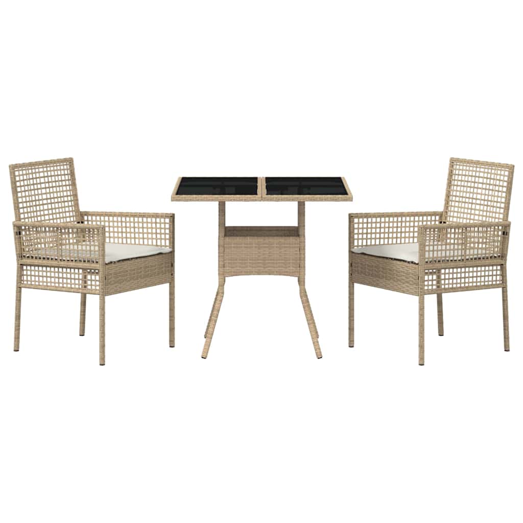 Set da Pranzo per Giardino 3 pcs Beige Poly Rattan