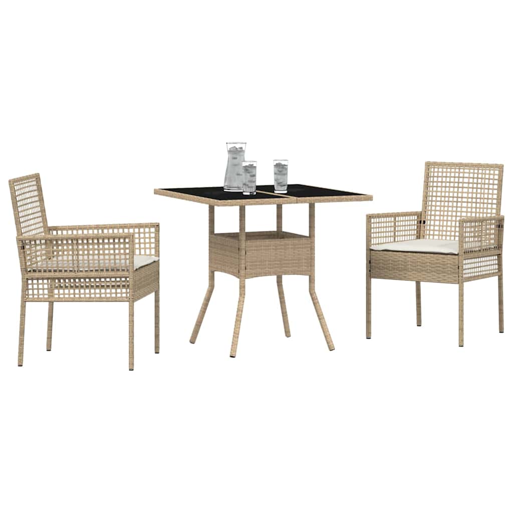 Set da Pranzo per Giardino 3 pcs Beige Poly Rattan