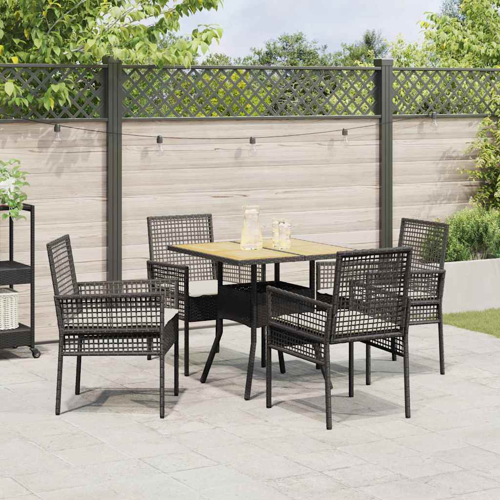 Set da Pranzo per Giardino 5 pcs Nero Poly Rattan