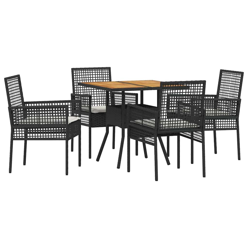 Set da Pranzo per Giardino 5 pcs Nero Poly Rattan
