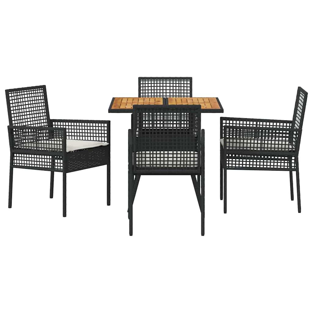 Set da Pranzo per Giardino 5 pcs Nero Poly Rattan