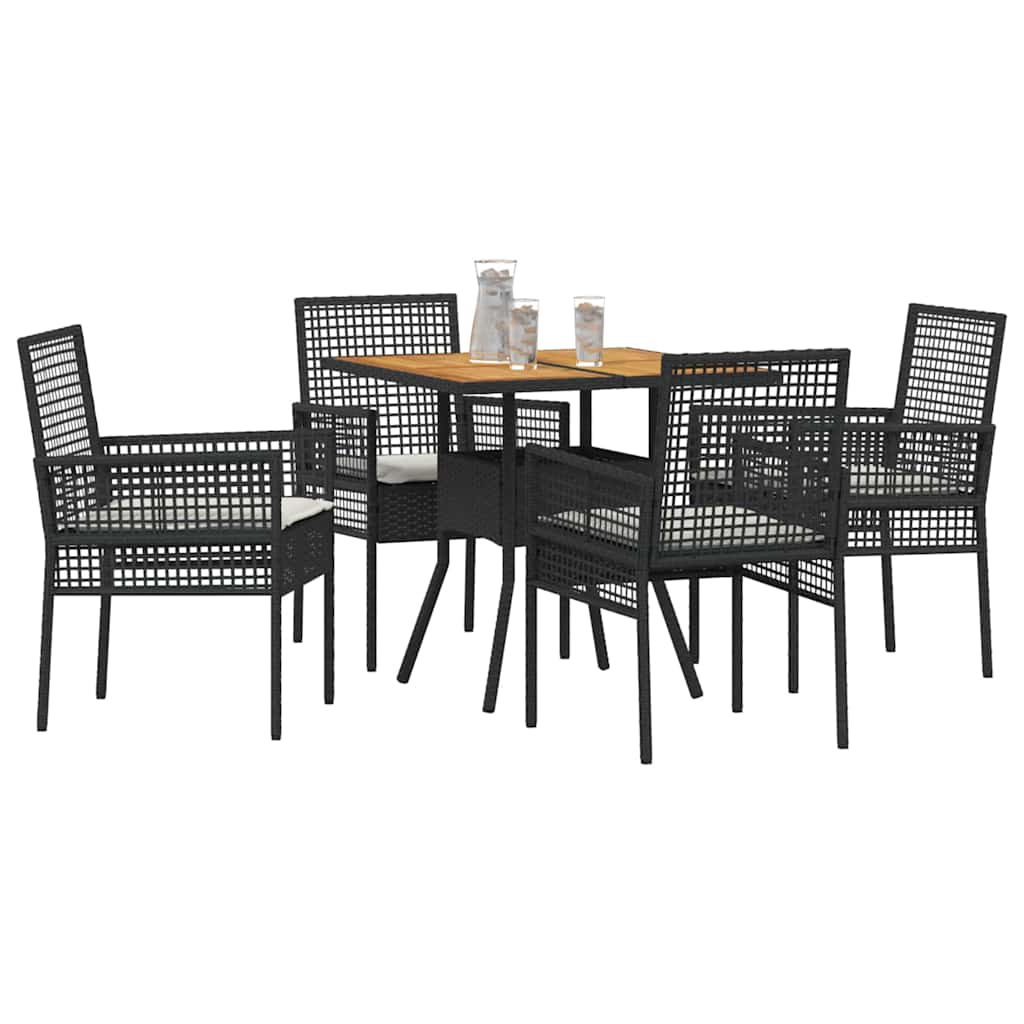 Set da Pranzo per Giardino 5 pcs Nero Poly Rattan