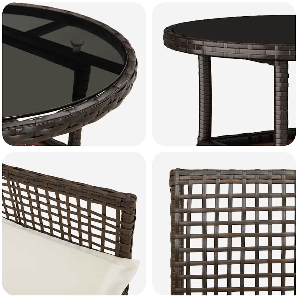 Set da Pranzo per Giardino 3 pcs Marrone Poly Rattan