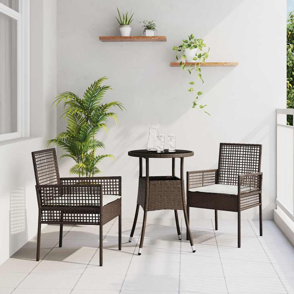 Set da Pranzo per Giardino 3 pcs Marrone Poly Rattan