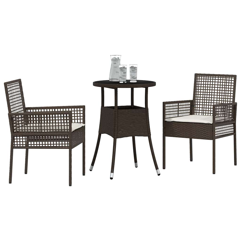 Set da Pranzo per Giardino 3 pcs Marrone Poly Rattan