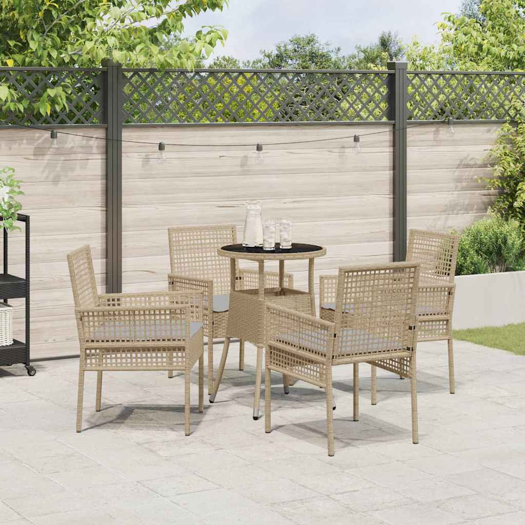 Set da Pranzo per Giardino 5 pcs Beige Poly Rattan
