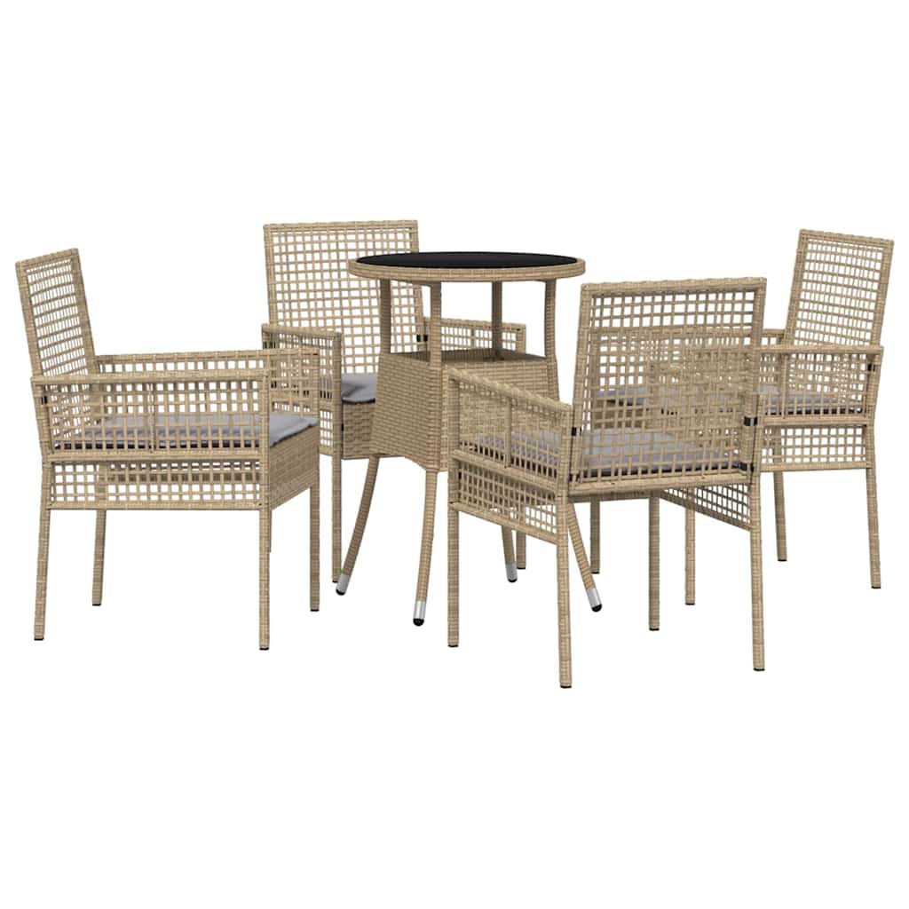 Set da Pranzo per Giardino 5 pcs Beige Poly Rattan