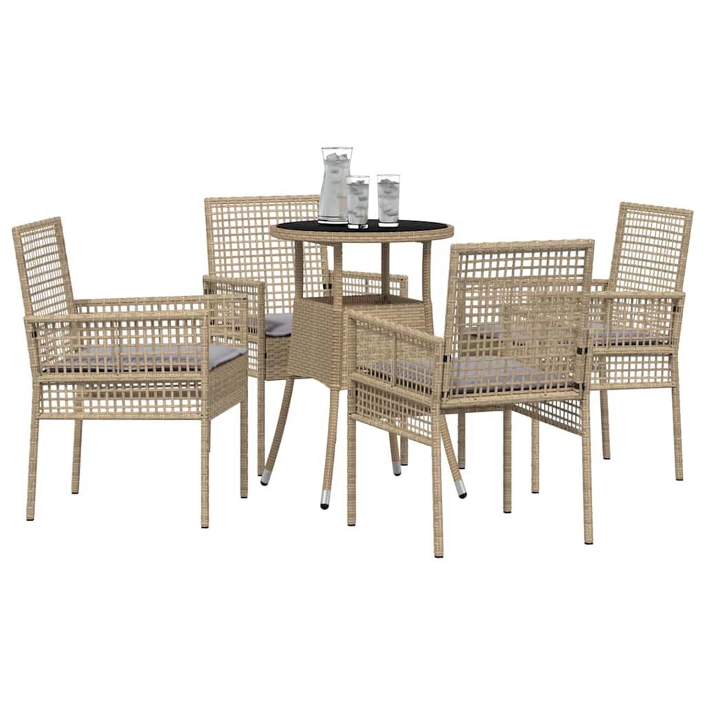 Set da Pranzo per Giardino 5 pcs Beige Poly Rattan