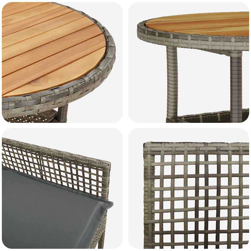 Set da Pranzo per Giardino 3 pcs Grigio Poly Rattan